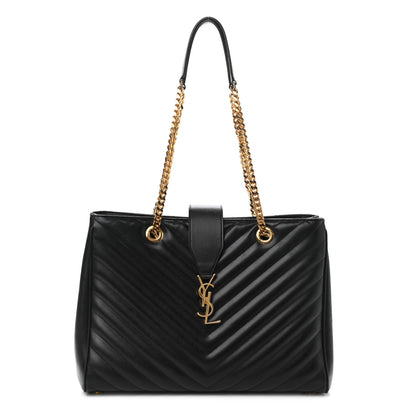 Saint Laurent Grain De Poudre Matelasse Chevron Monogram Shopping Bag Black 1 of 10