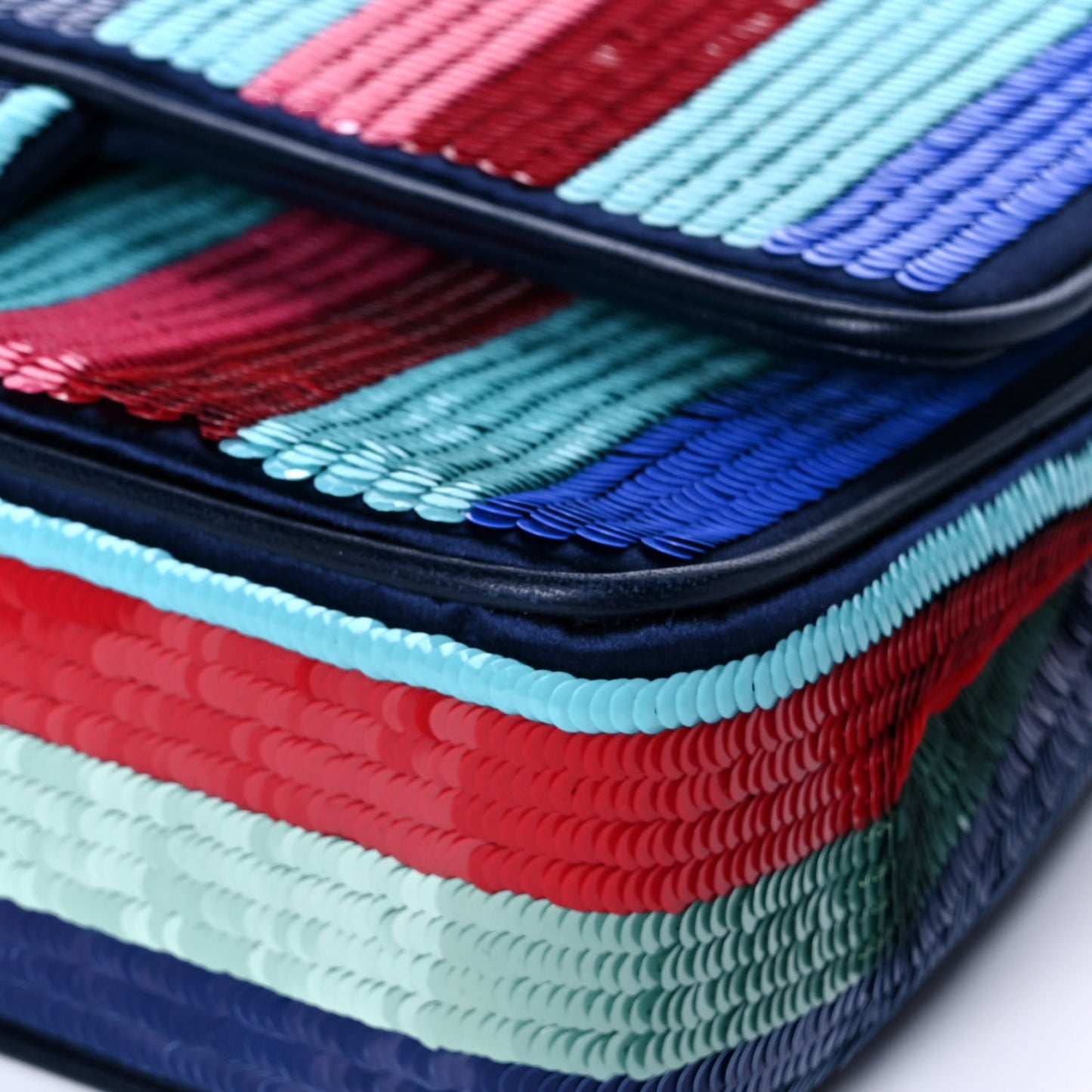 Sequin Lambskin Striped Medium Double Flap Blue Green Pink Red