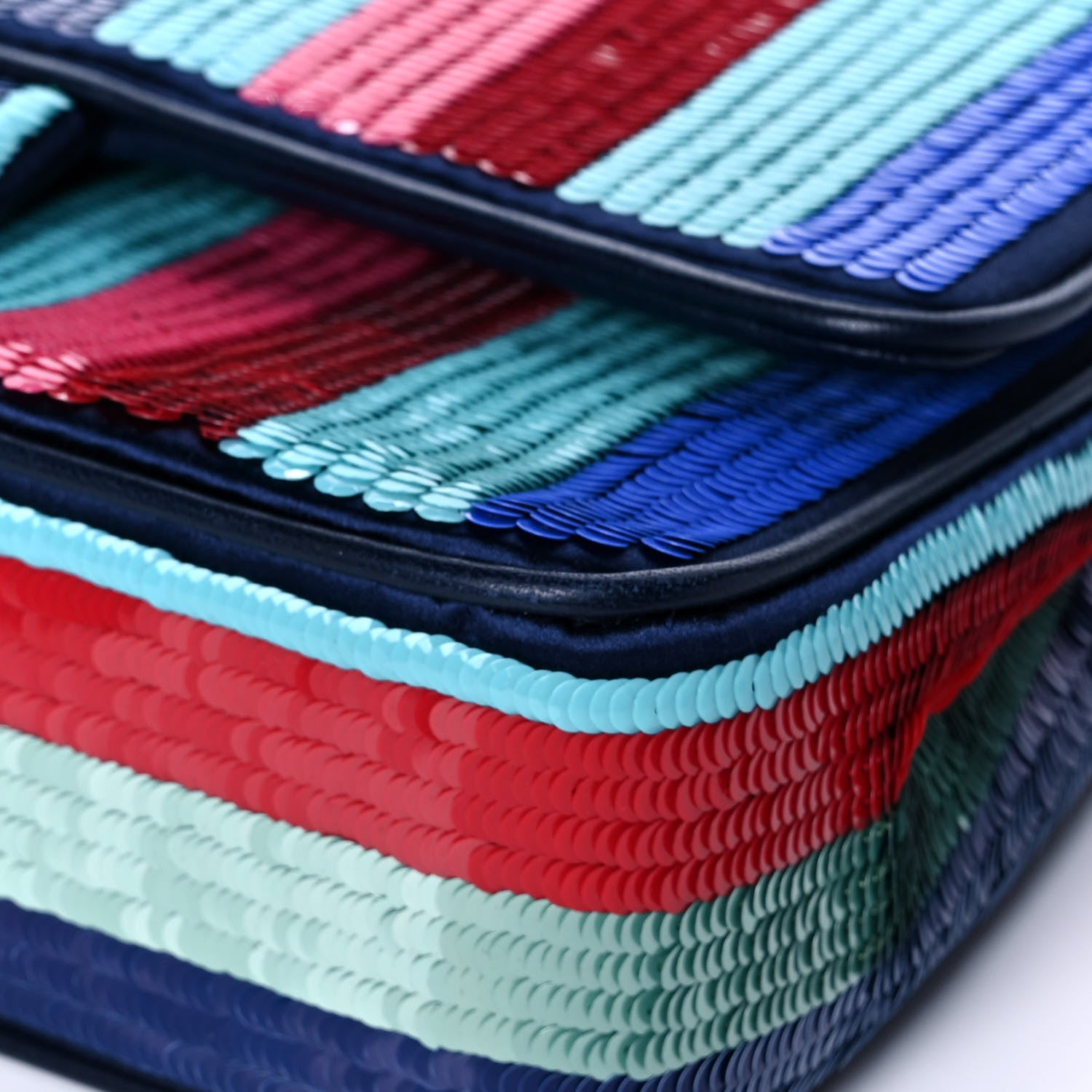 Chanel Sequin Lambskin Striped Medium Double Flap Blue Green Pink Red 10 of 12