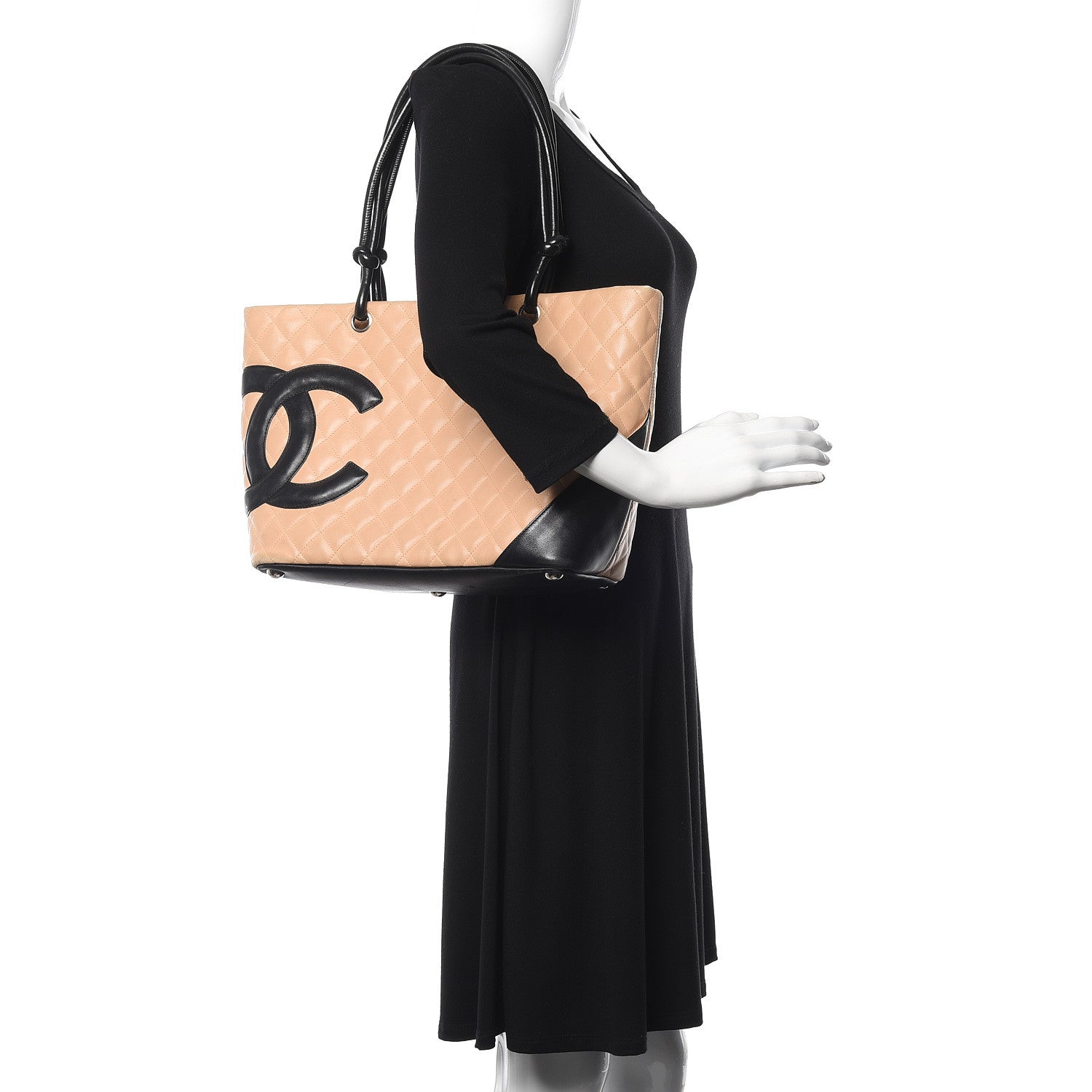 Chanel Calfskin Quilted Large Cambon Tote Beige Black 2 of 14