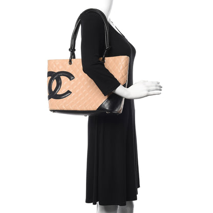 Chanel Calfskin Quilted Large Cambon Tote Beige Black 2 of 14