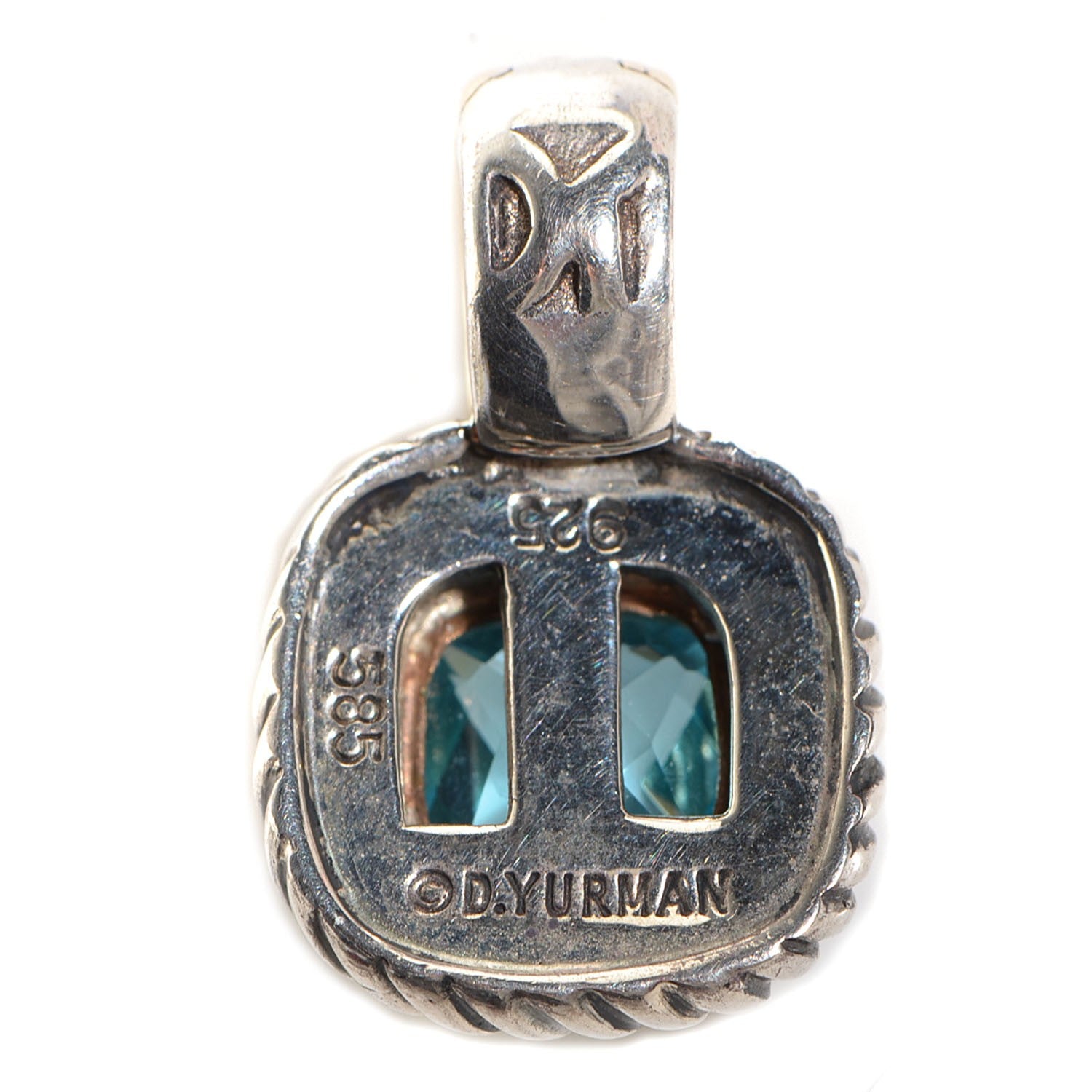 David Yurman Sterling Silver 14K Yellow Gold Blue Topaz 7mm Albion Enhancer Pendant 3 of 4