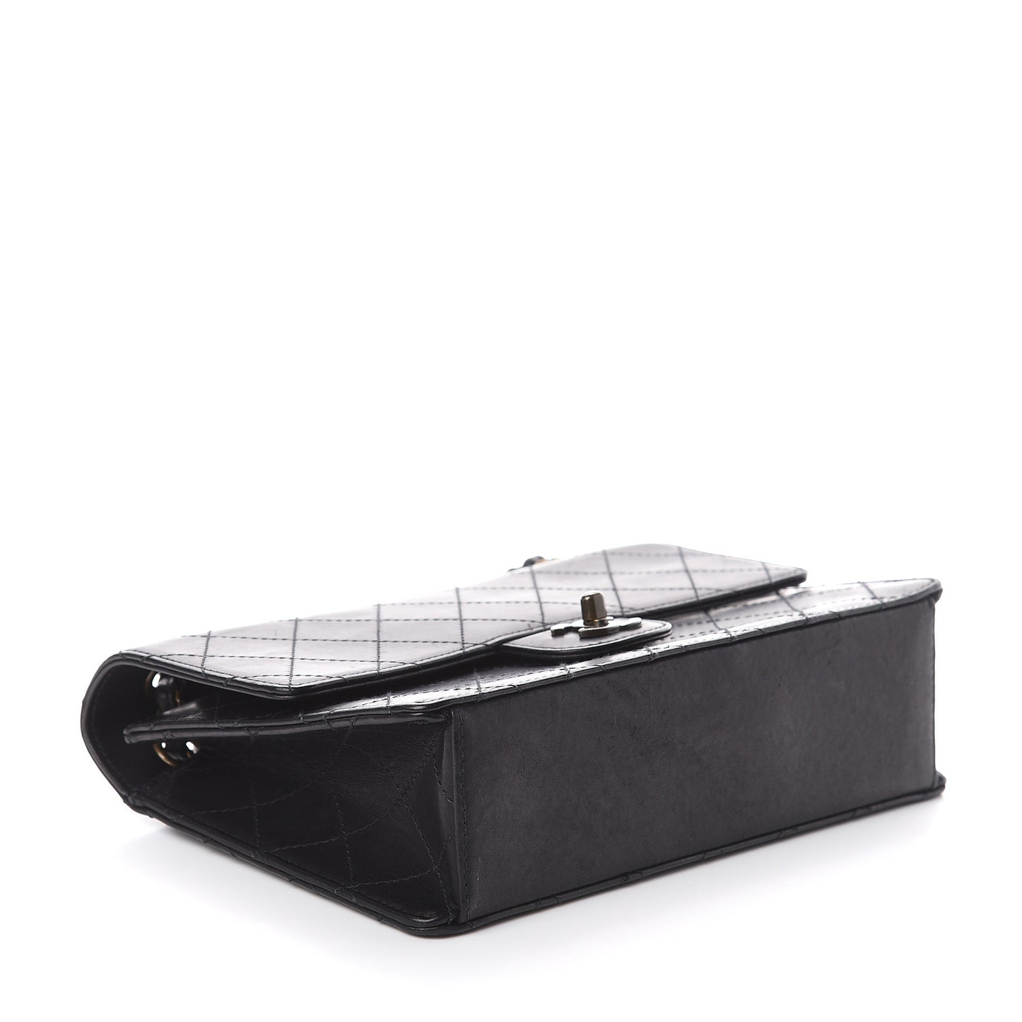 Calfskin Stitched Medium Single Flap Black