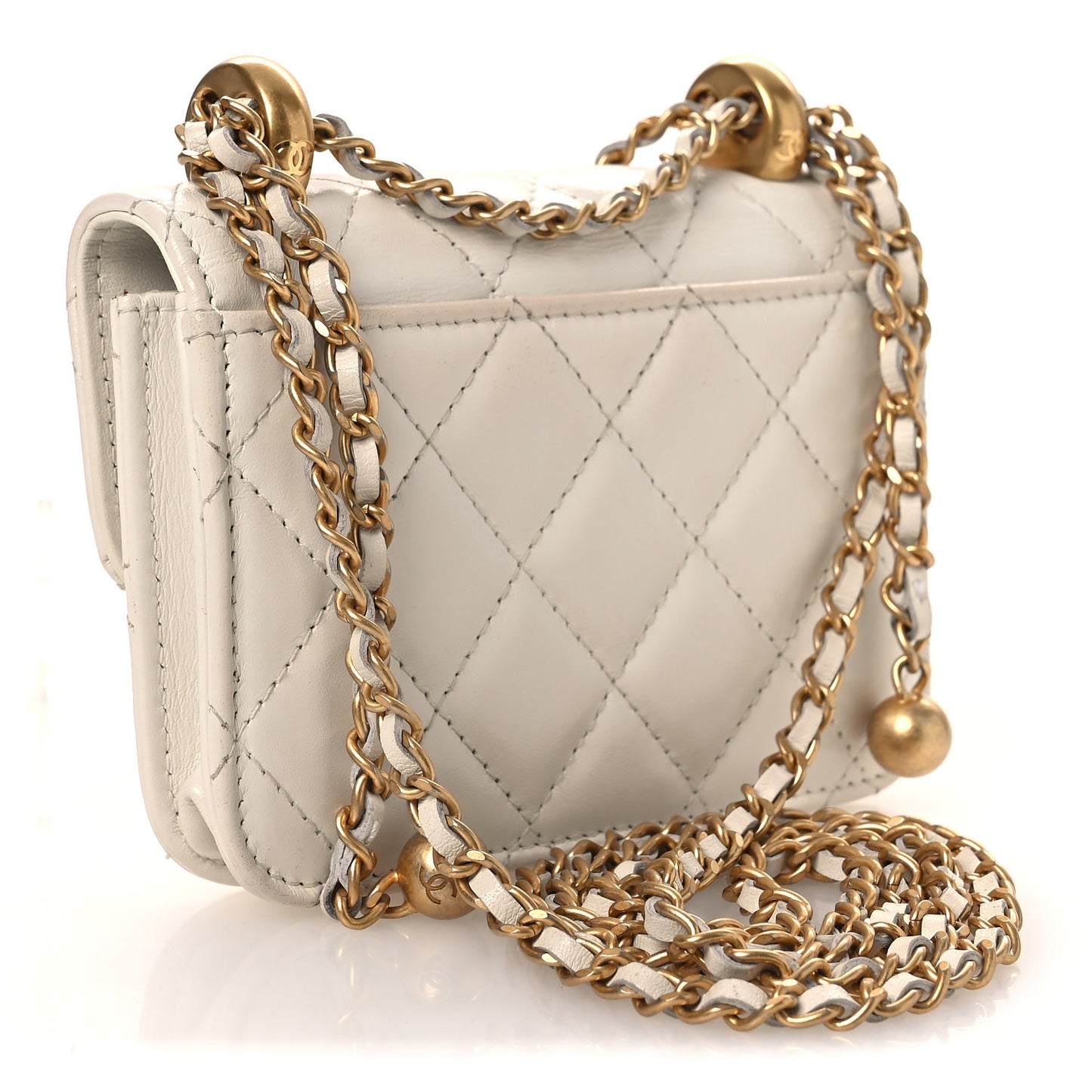 Calfskin Quilted Perfect Fit Coin Purse With Chain White