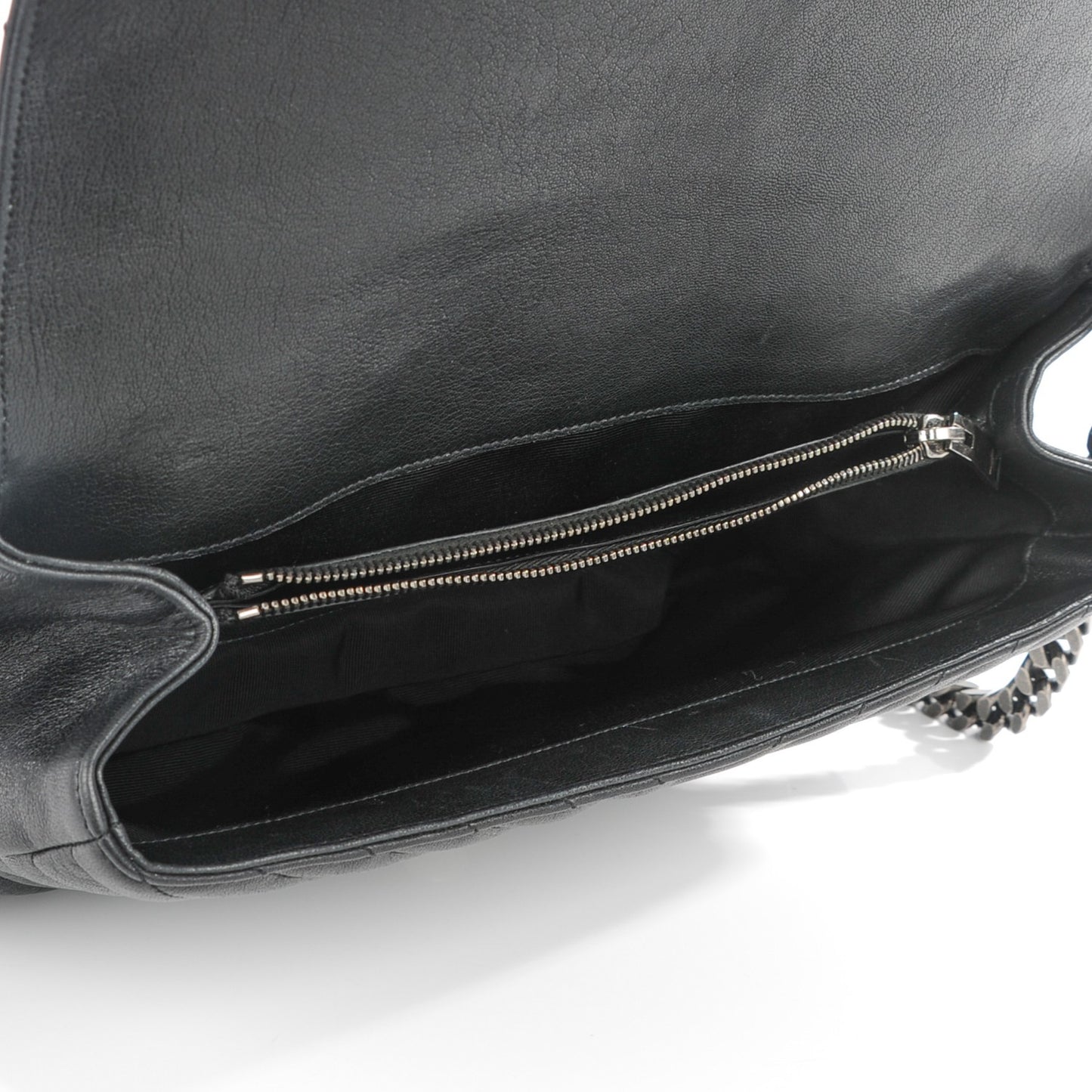 Sheepskin Matelasse Chevron Monogram Large College Satchel Black