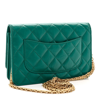 Chanel Aged Calfskin Quilted 2.55 Reissue Wallet On Chain WOC Green 3 of 9