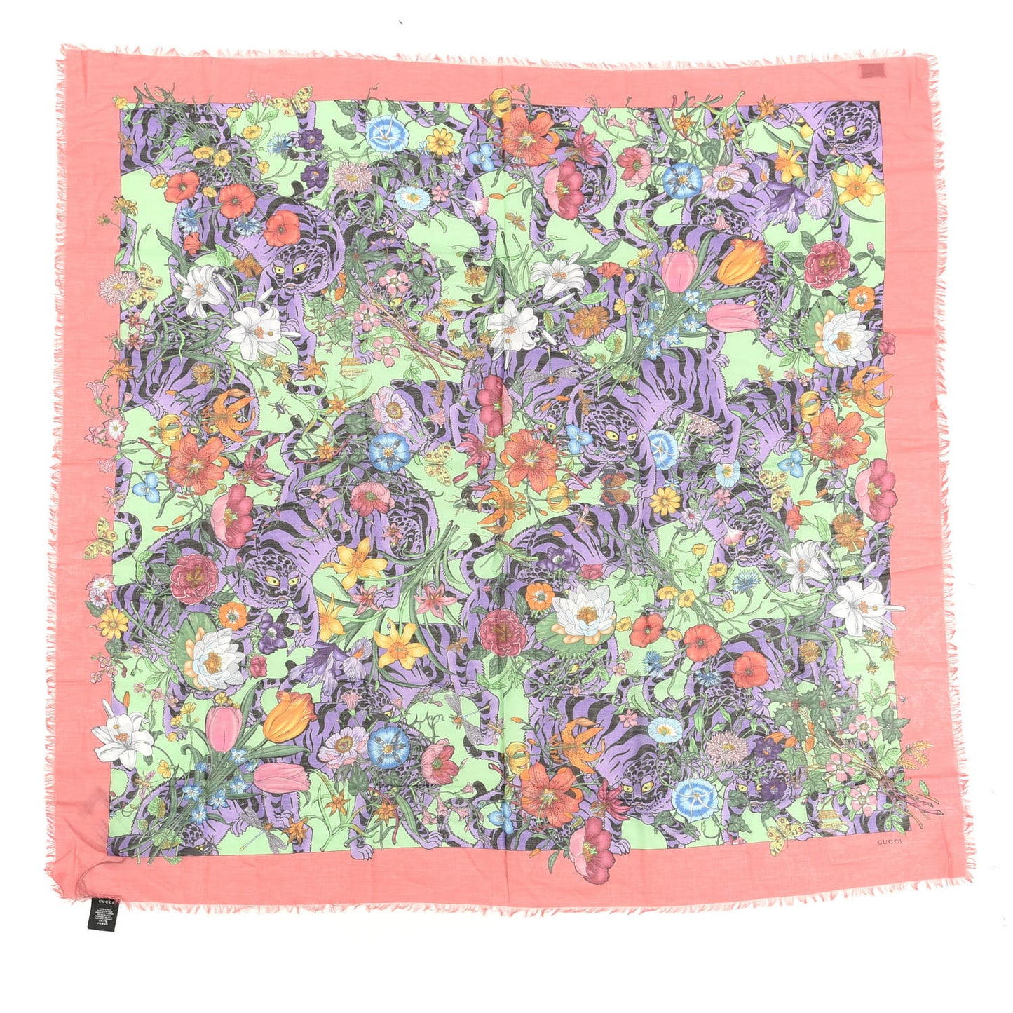 Cotton Flora Tiger Square Shawl Aqua Pink