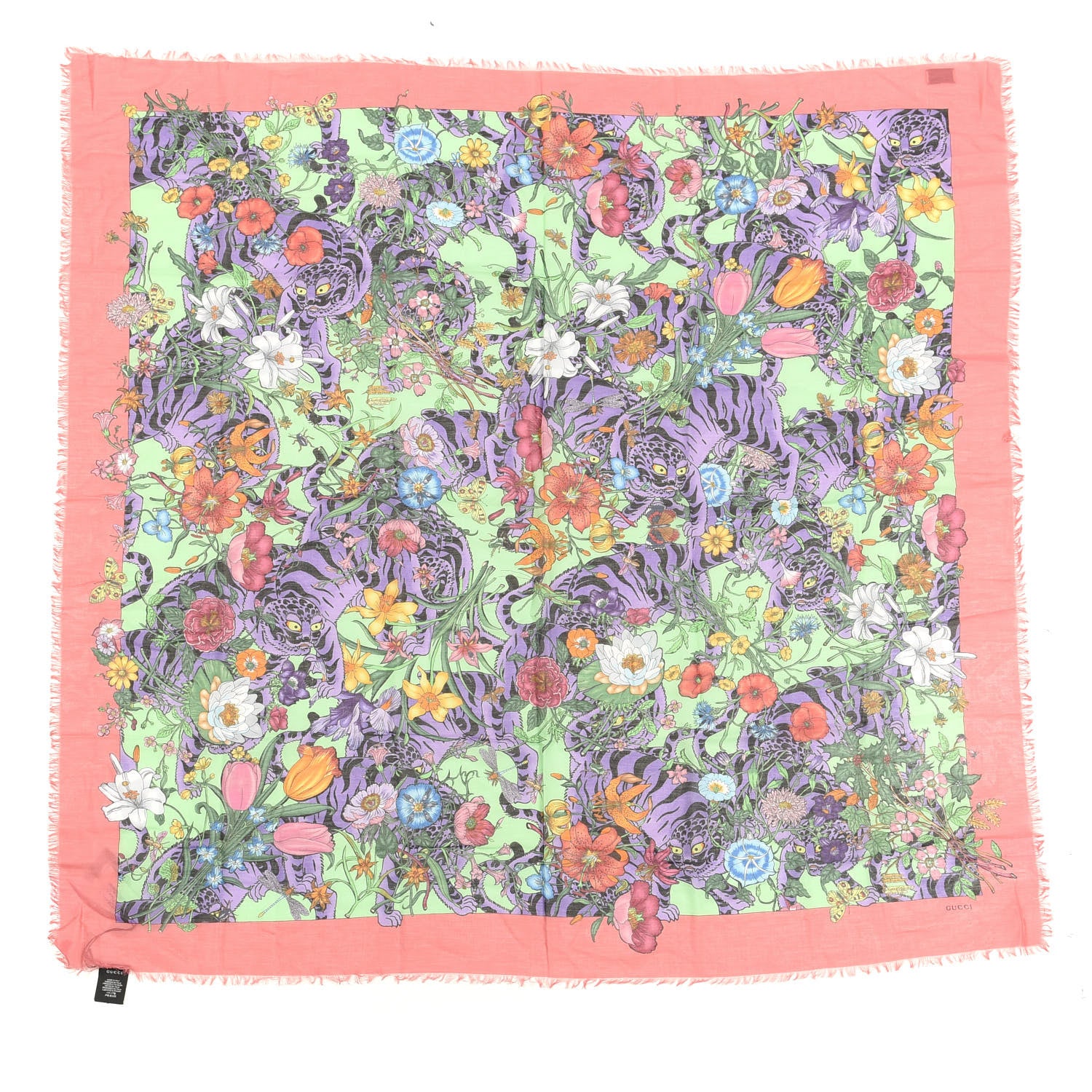 Gucci Cotton Flora Tiger Square Shawl Aqua Pink 1 of 3