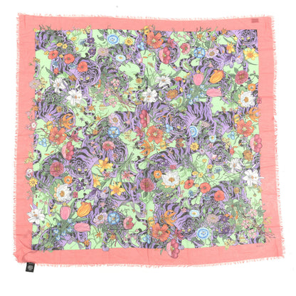 Gucci Cotton Flora Tiger Square Shawl Aqua Pink 1 of 3