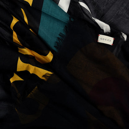 Gucci Modal Silk Logo Square Scarf Black 2 of 3