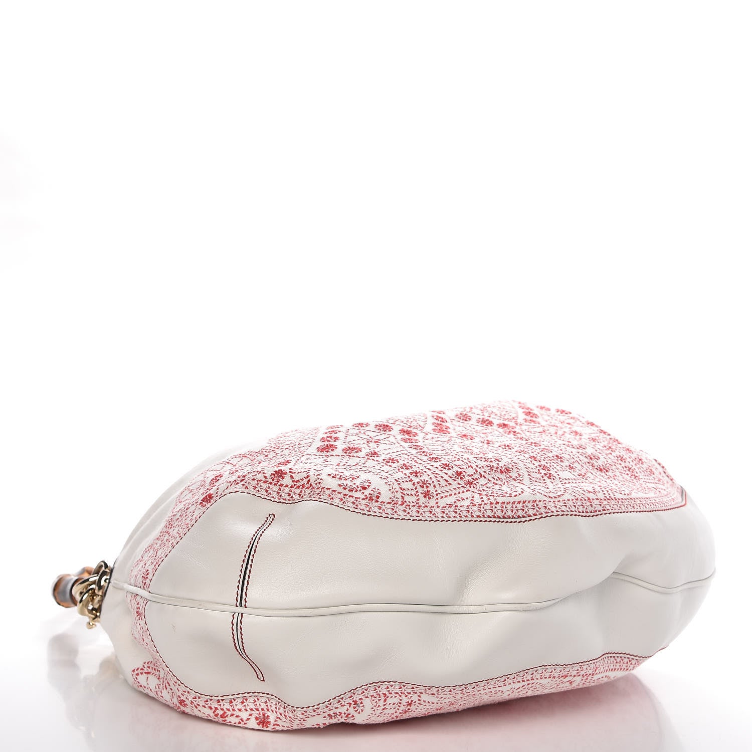 Gucci Canvas Embroidered Peggy Bamboo Top Handle Hobo White 4 of 9