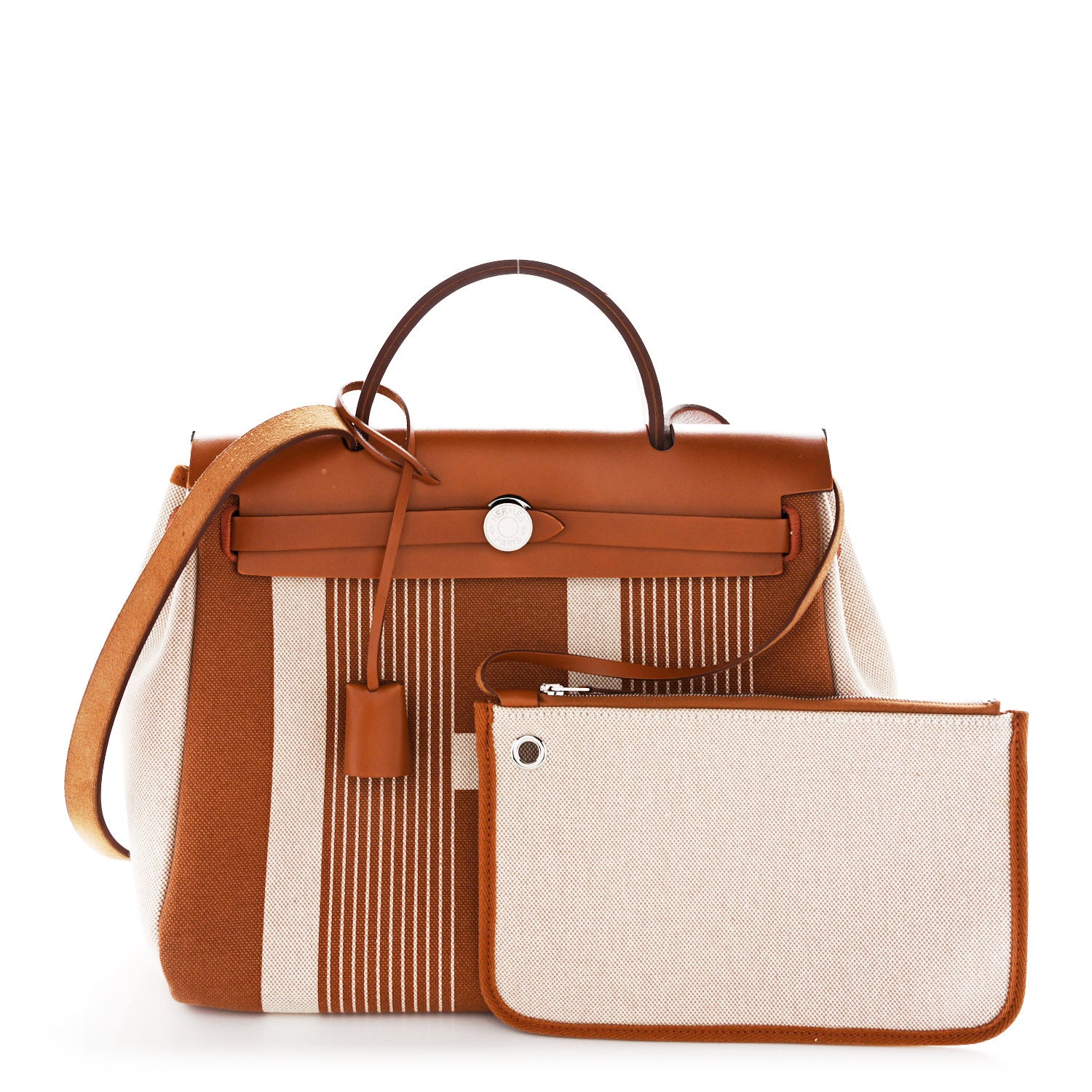 Hermes Vache Hunter Toile H Vibration Herbag Zip Retourne 31 PM Fauve Ecru Beige 3 of 13