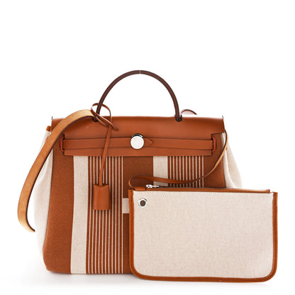 Hermes Vache Hunter Toile H Vibration Herbag Zip Retourne 31 PM Fauve Ecru Beige 3 of 13