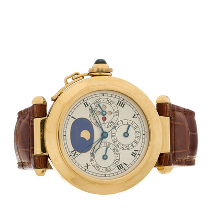 Cartier 18K Yellow Gold Alligator 38mm Pasha Moonphase Perpetual Calendar Quartz Watch Brown 2 of 5