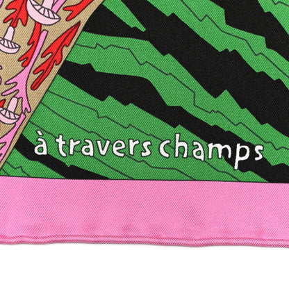 Hermes Silk A Travers Champs Scarf 90 Rose Vif Jaune Multicolor 5 of 5