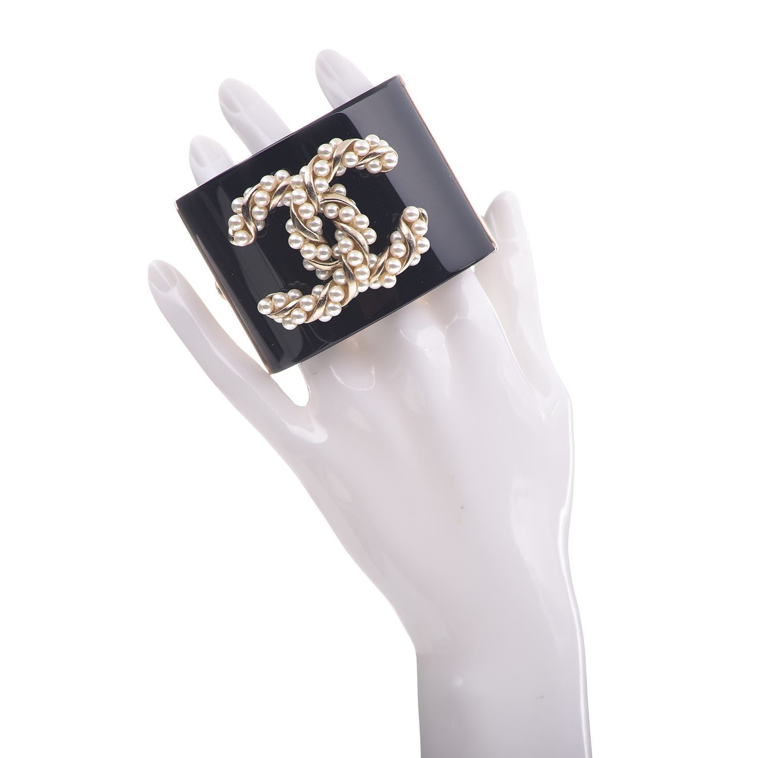 Chanel Resin Pearl CC Cuff Black 2 of 5