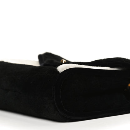 Chanel Shearling Checkered Flap Bag Black White 10 of 11