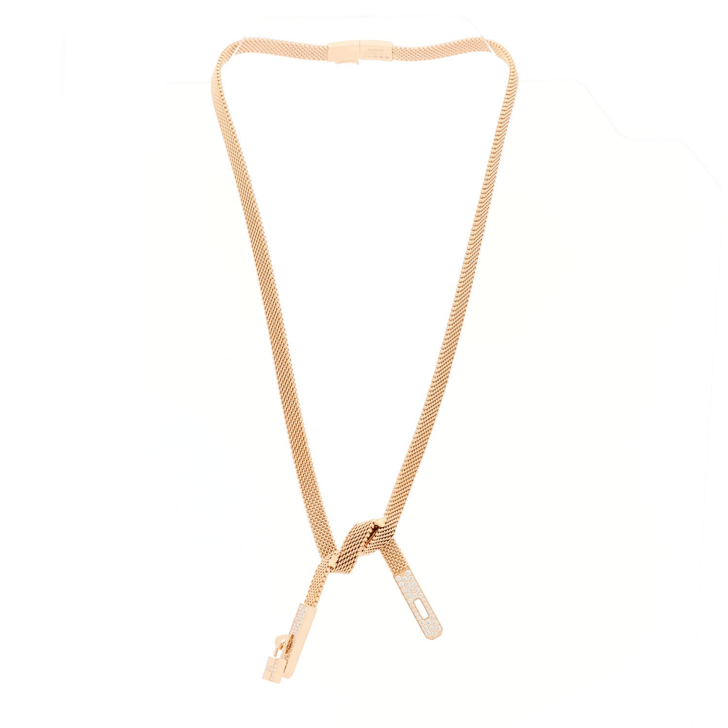 Hermes 18K Rose Gold Diamond Kelly Gavroche Necklace 2 of 7