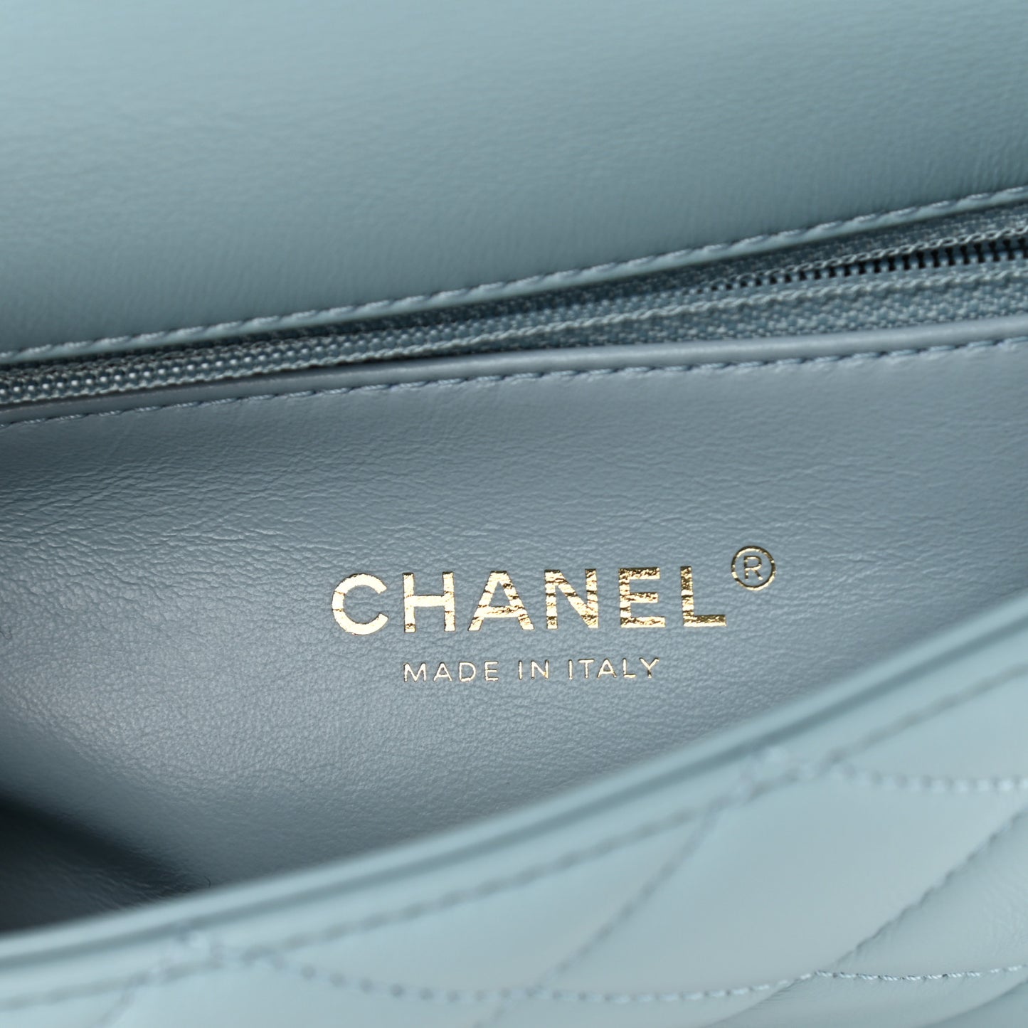 Lambskin Enamel Quilted Pending CC Mini Square Flap Light Blue