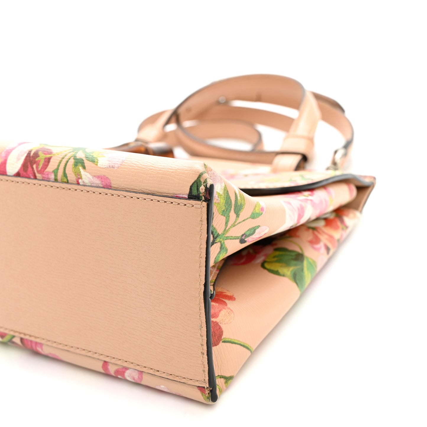 Shangai Calfskin Blooms Print Small Bamboo Daily Top Handle Bag Pink Apricot Multicolor