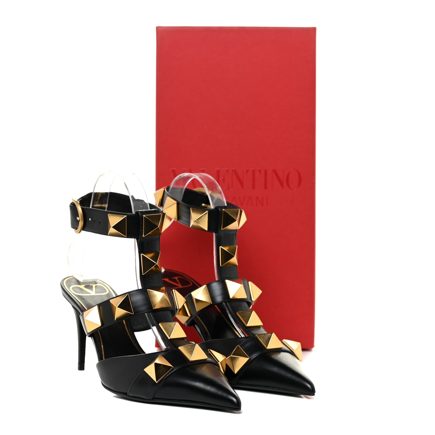 Valentino Garavani Calfskin Roman Stud Ankle Strap 80mm Pumps 35 Black 13 of 13