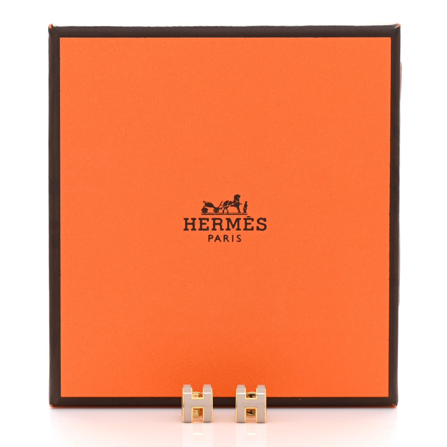 Gold Lacquered Mini Pop H Earrings Marron Glace