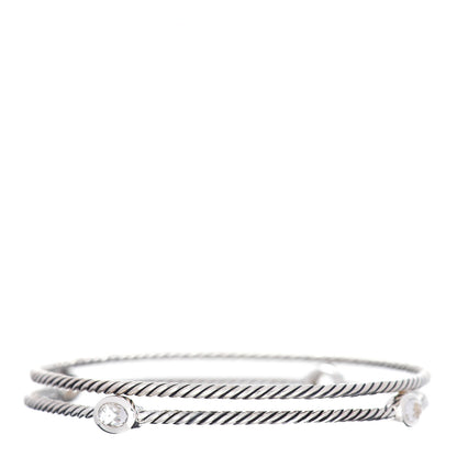 David Yurman Sterling Silver Crystal Color Classics Cable Bangle Bracelet Set of 2 3 of 4