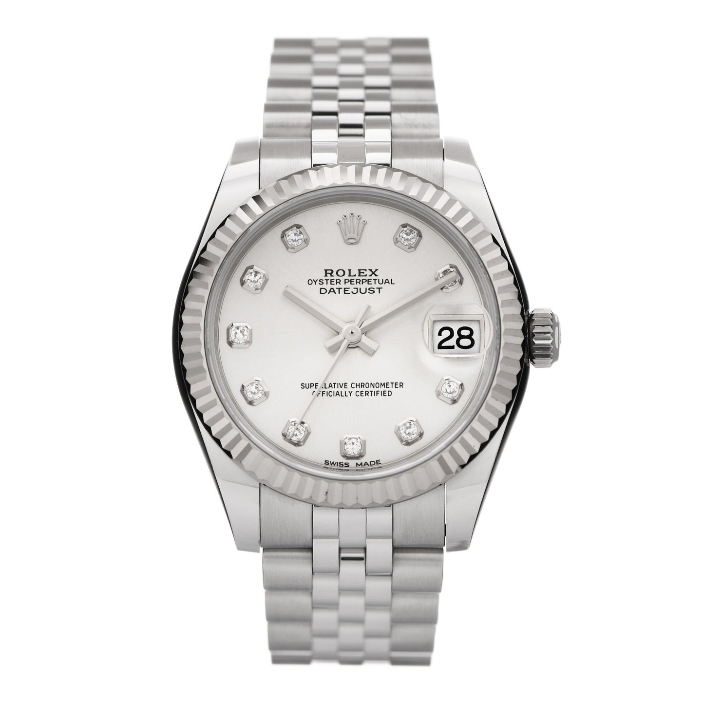 Stainless Steel 18K White Gold Diamond 31mm Oyster Perpetual Datejust Watch Silver 178274