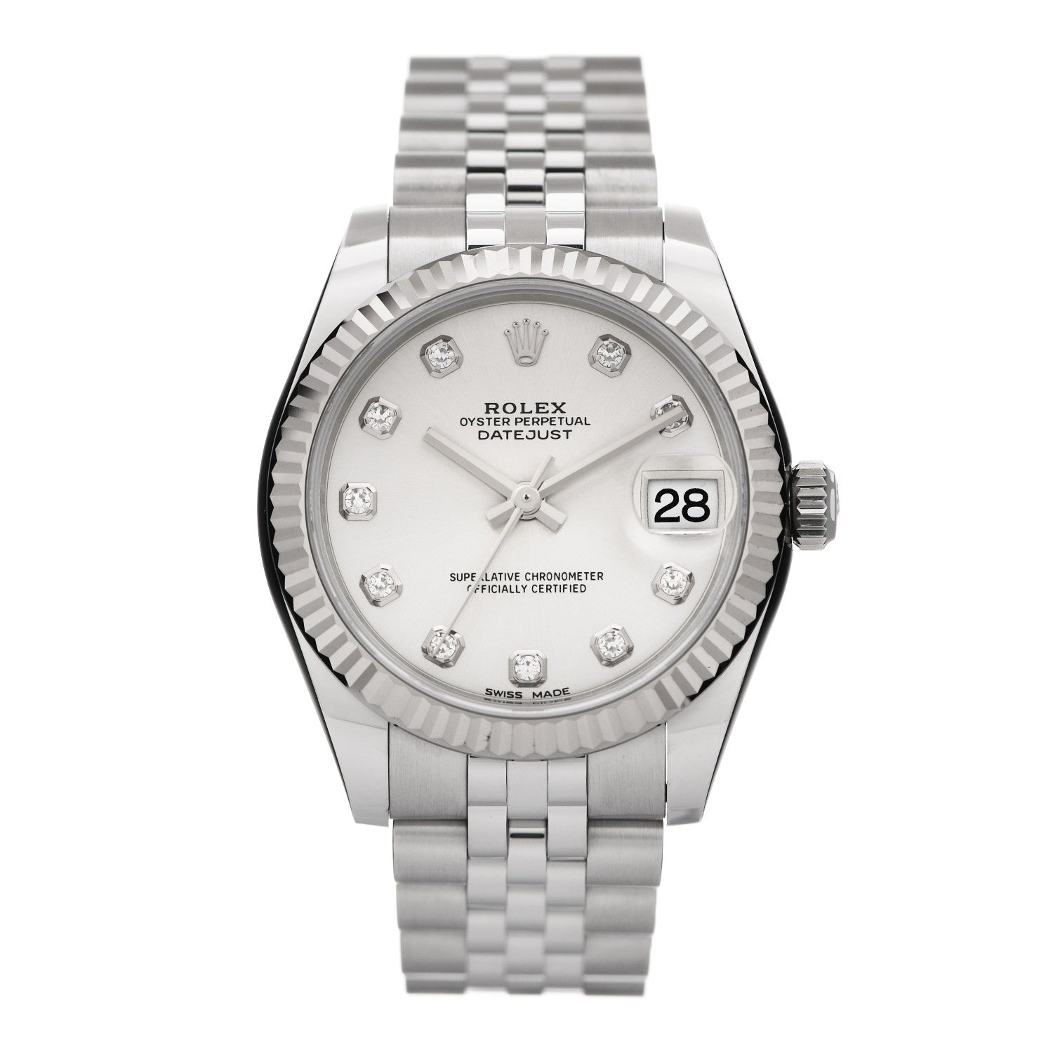 Rolex Stainless Steel 18K White Gold Diamond 31mm Oyster Perpetual Datejust Watch Silver 178274 1 of 4