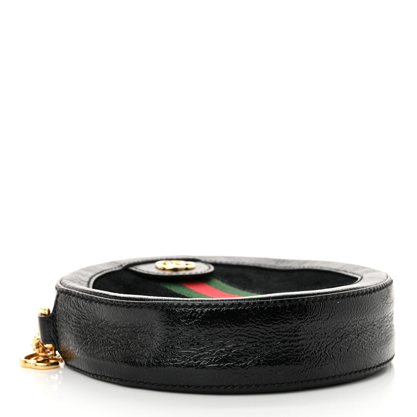 Suede Patent Web Mini Ophidia Round Shoulder Bag Black