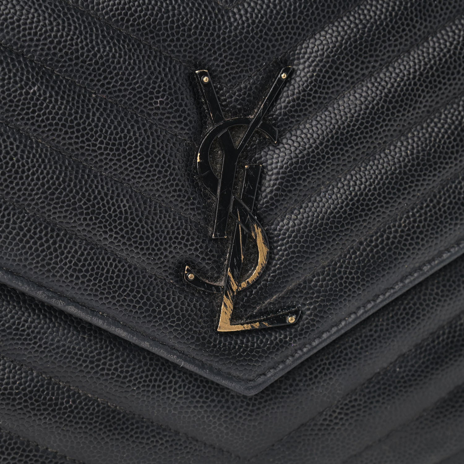 Saint Laurent Grain De Poudre Matelasse Chevron Monogram Chain Wallet Black 9 of 14