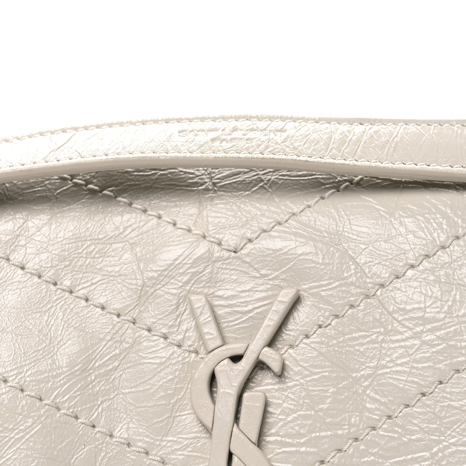 Saint Laurent Crinkled Calfskin Matelasse Monogram Baby Niki Chain Satchel Blanc Vintage 8 of 10