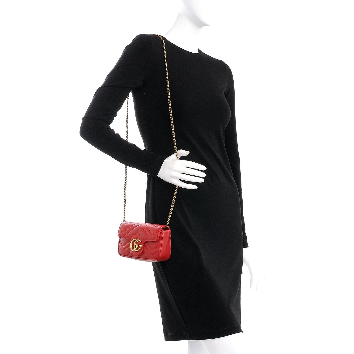 Gucci Calfskin Matelasse Super Mini GG Marmont Shoulder Bag Hibiscus Red 2 of 9