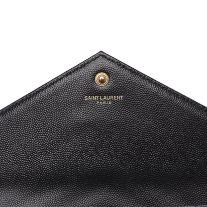 Saint Laurent Grain De Poudre Matelasse Chevron Monogram Chain Wallet Black 6 of 8