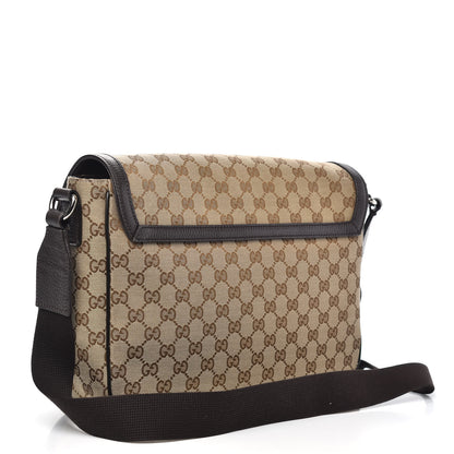 Gucci Monogram Large Flap Messenger Bag Beige Dark Brown 3 of 11