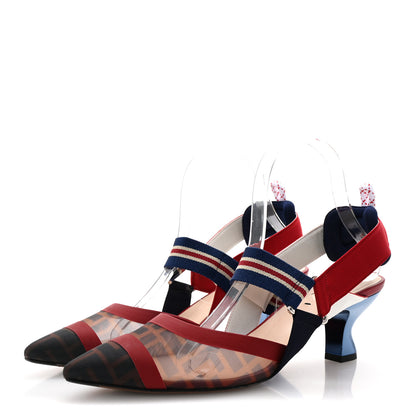 Fendi Technical Mesh FF Colibri 55mm Slingback Pumps 39 Tobacco Moro Zaffiro Ciliegia Rosso 4 of 9