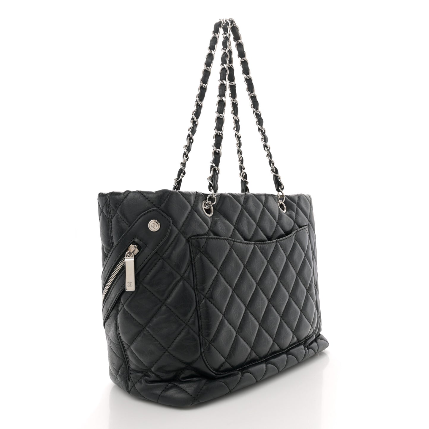 Aged Calfskin Quilted Large Cotton Club Tote Black