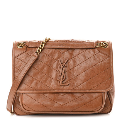 Saint Laurent Crinkled Calfskin Matelasse Monogram Medium Niki Chain Satchel Caramel 1 of 8