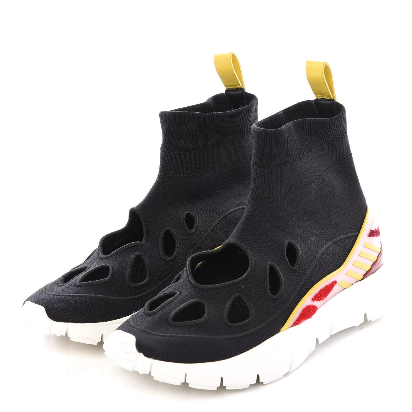 Calfskin Mesh Knit Cutout Womens Mixed Media Sock Sneakers 37 Black Multicolor