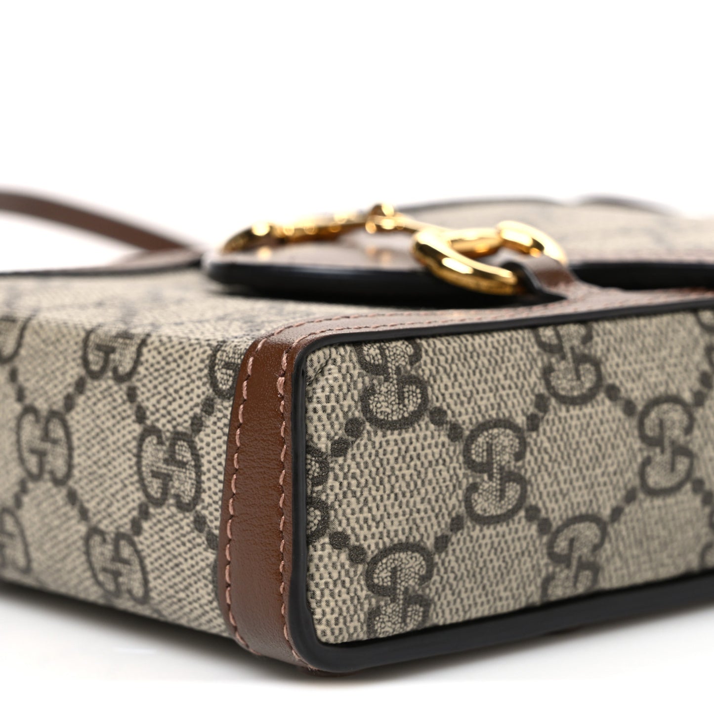 GG Supreme Monogram Mini Horsebit 1955 Crossbody Bag Beige Brown Sugar