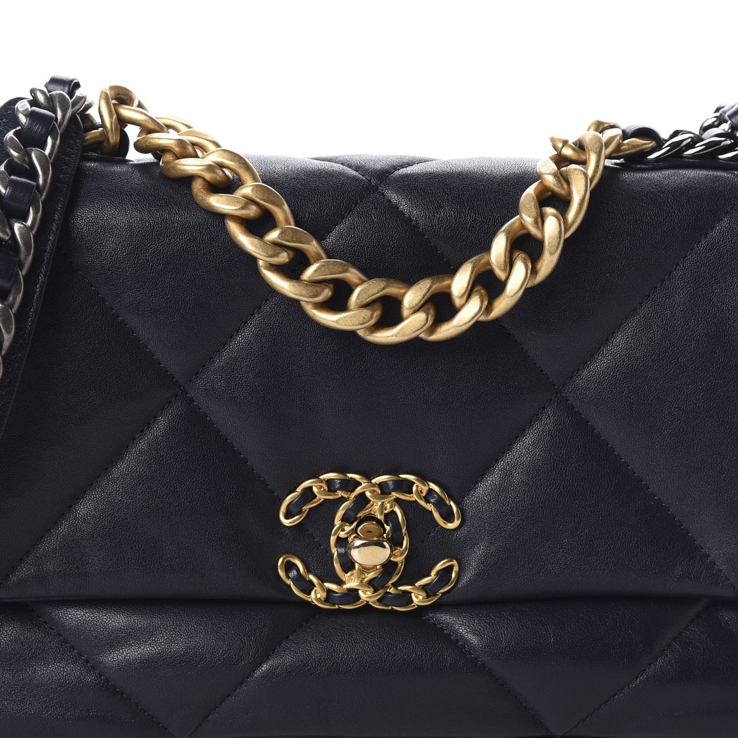 Lambskin Quilted Medium 19 Flap Navy Blue