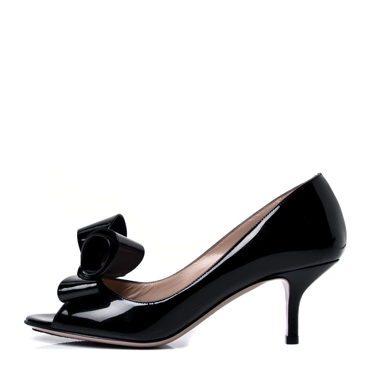 Patent Couture Bow Peep Toe Low Heel Pumps 36 Black
