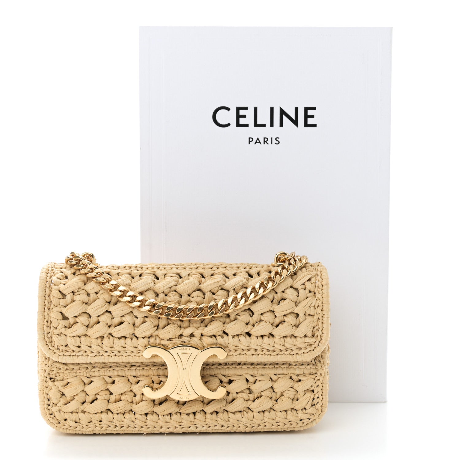 Celine Raffia Effect Claude Chain Shoulder Bag Natural 10 of 10