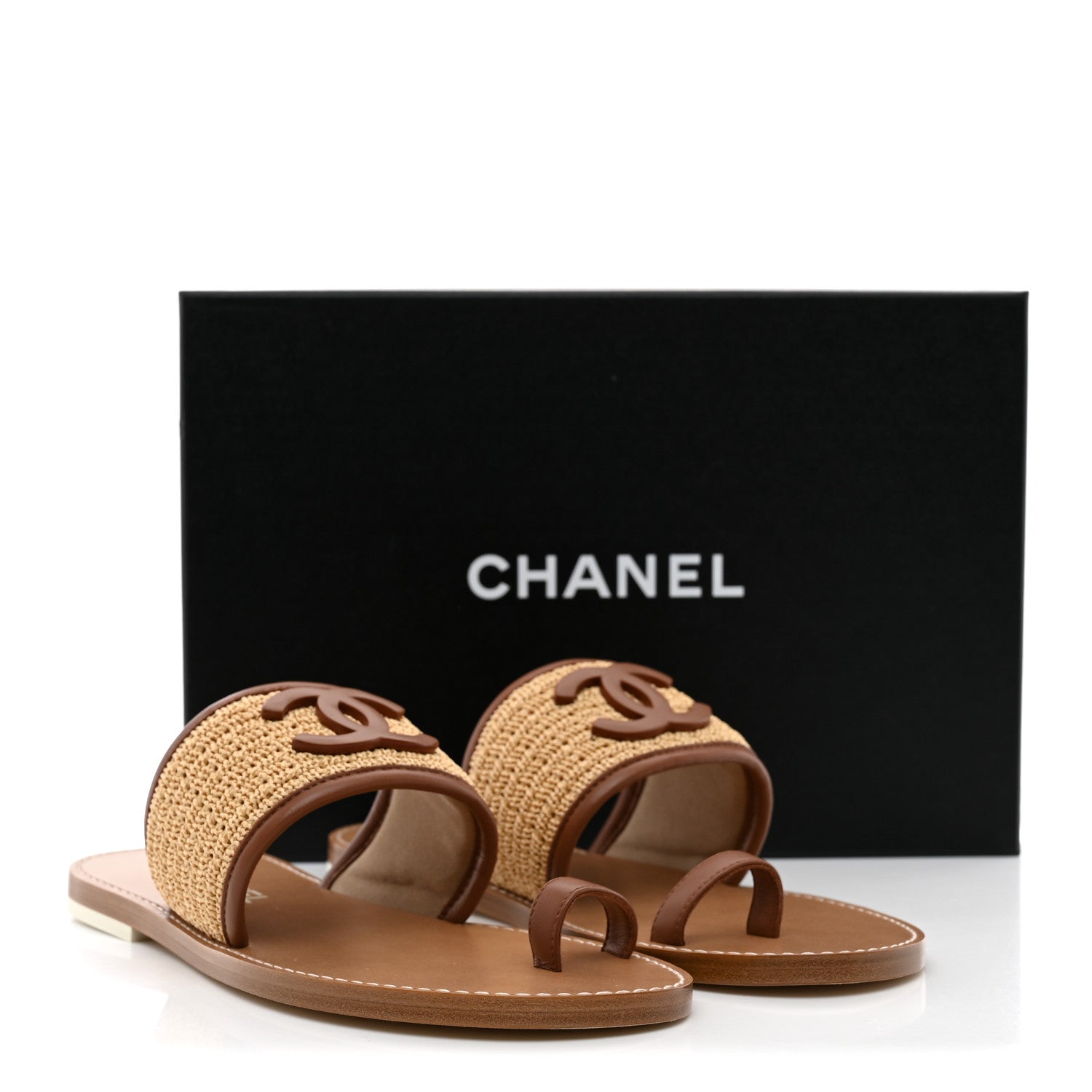 Chanel Raffia Lambskin CC Mules 38.5 Beige Brown 10 of 10