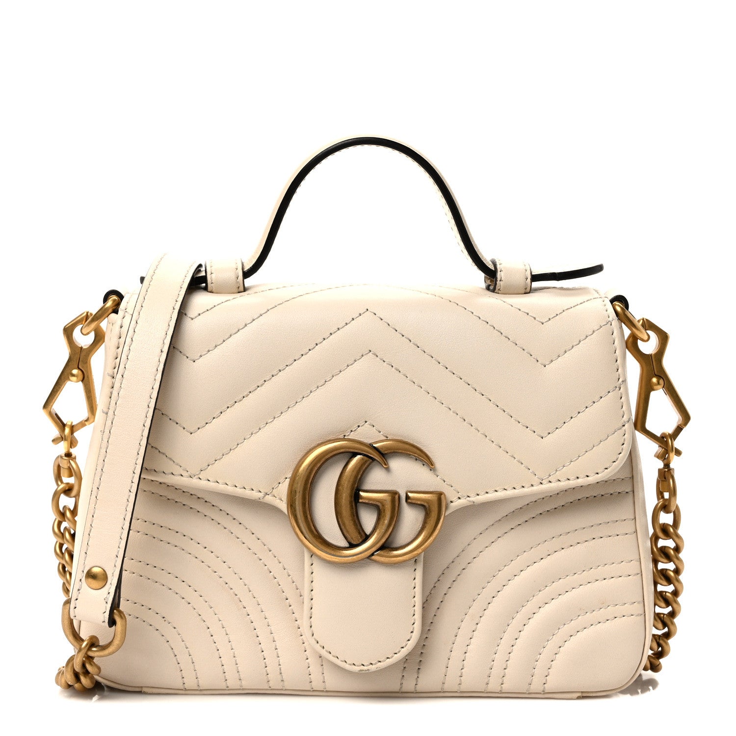 Gucci Calfskin Matelasse Mini GG Marmont Top Handle Shoulder Bag White 1 of 11