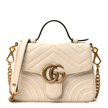 Gucci Calfskin Matelasse Mini GG Marmont Top Handle Shoulder Bag White 1 of 11