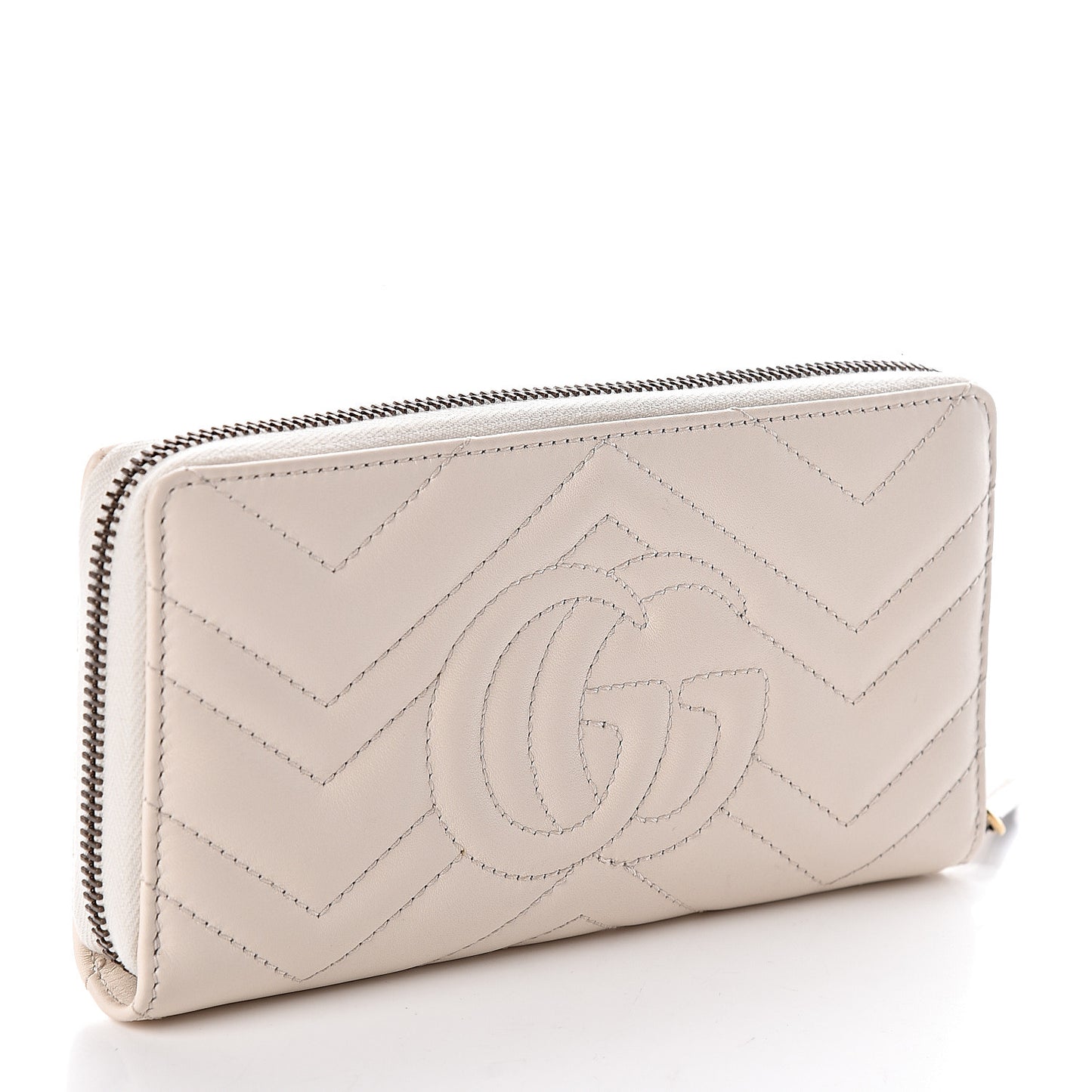 Calfskin Matelasse GG Marmont Zip Around Wallet White