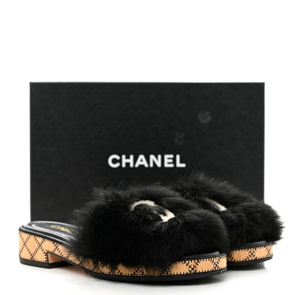 Chanel Shearling Lambskin CC Mules 36.5 Black White 8 of 8