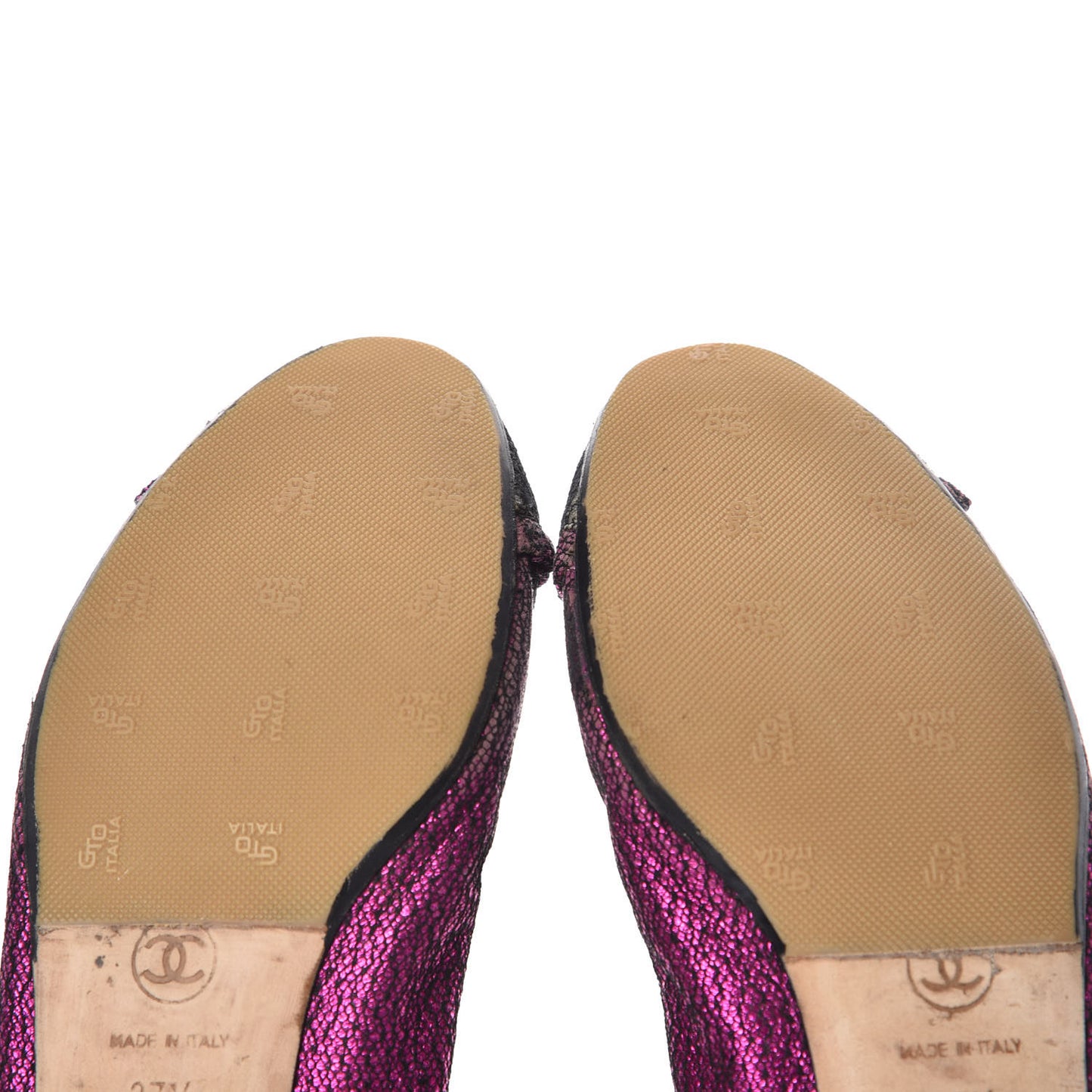 Metallic Lace Cap Toe Ballerina Flats 37.5 Fuchsia