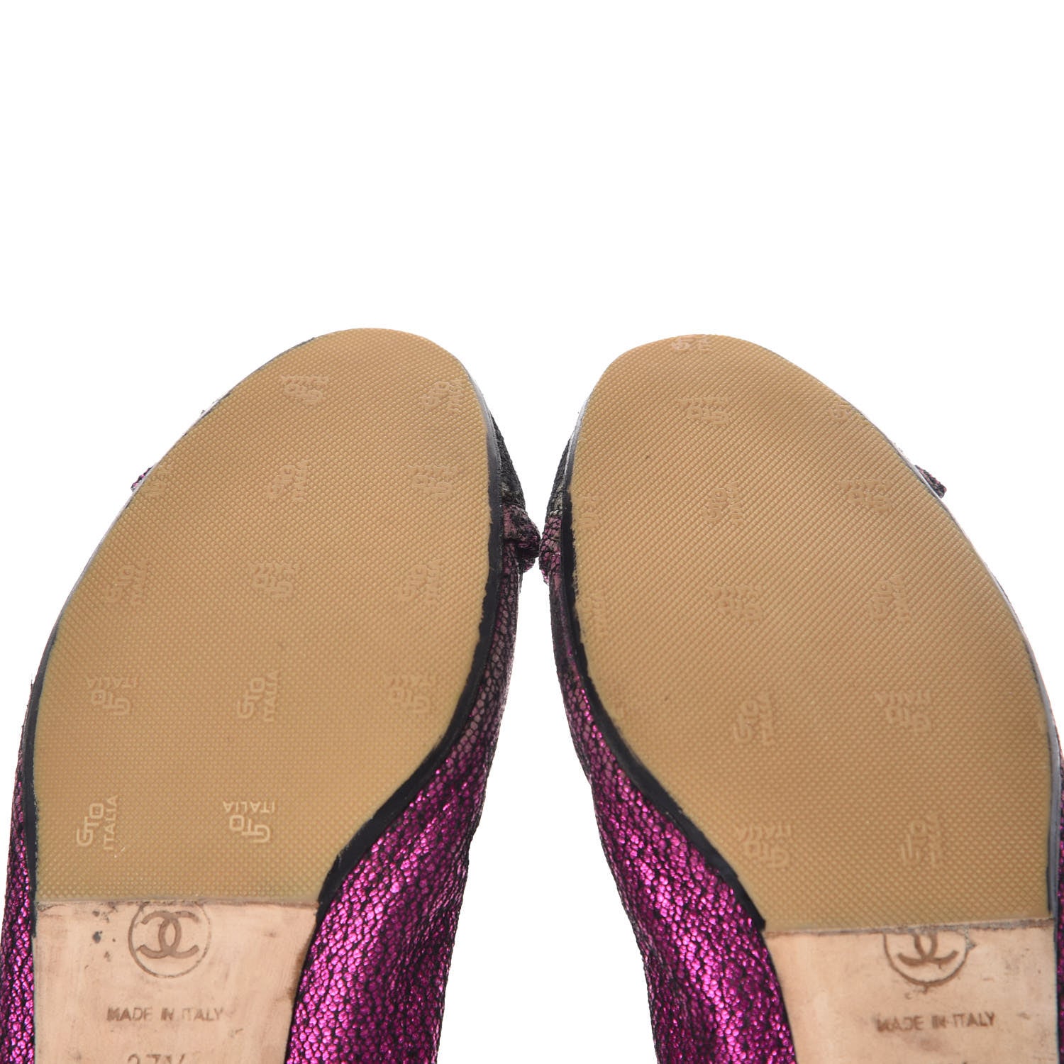 Chanel Metallic Lace Cap Toe Ballerina Flats 37.5 Fuchsia 11 of 14